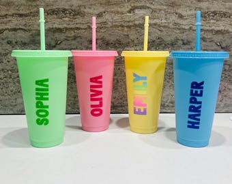 Personalised Vinyl Name Stickers party Tumbler Decals children's party name stickers for cold cups
