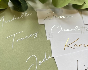 Vinyl name decal stickers - for water bottles, birthday personalised gift stickers Prosecco glass name labels custom DIY Wedding Place Cards