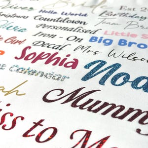 Iron On Name Labels For fabric / HTV Vinyl Transfer stickers /  birthday banner / gift labels