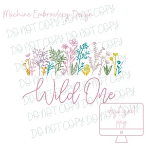 Wild One Embroidery Design - Wildflower Birthday Theme - Digital Download - First Birthday Embroidery Design - Floral