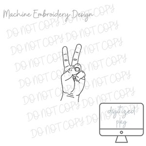 Two Fingers Embroidery Design - Hand Signal - Peace - Two Years Old - Number Two
