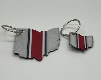Ohio State Buckeyes Keychain | Ohio Shape with Buckeye Helmet Pattern | Eco-Friendly PLA | Binder Ring Included