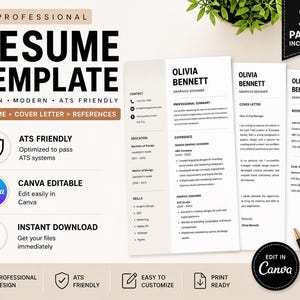 ATS Friendly Resume Template | Canva Editable CV + Cover Letter ...