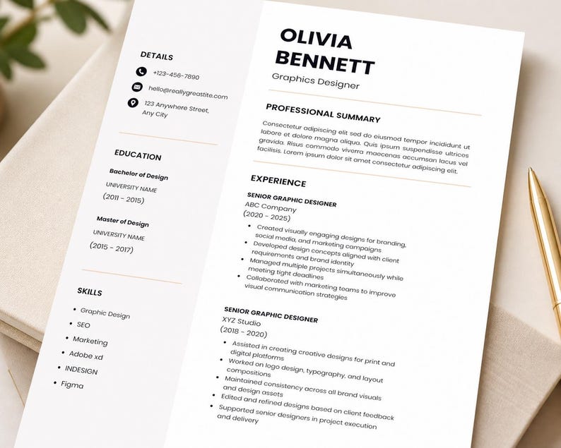 ATS Friendly Resume Template | Canva Editable CV + Cover Letter ...