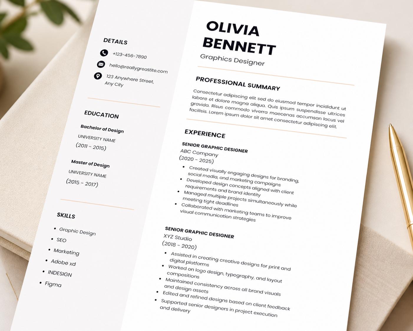 ATS Friendly Resume Template | Canva Editable CV + Cover Letter ...