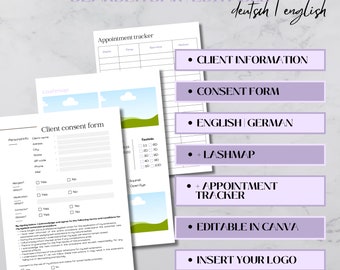 Eyelash extension customer questionnaire | Declaration of consent | client information | consant form editable Canva Template Goodnotes lashes