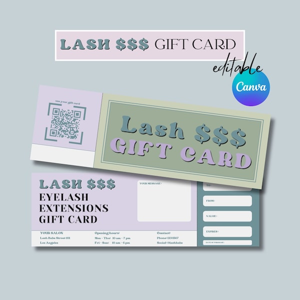 Gift Voucher Template for Canva | Eyelash extensions | Make Up | Nails | Spa | Beauty Salon| Gift Card customizable | lash cash template