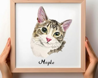 Mini Pet Portrait Watercolor Cat Portrait Hand Painted Personalized Cat Portrait Cat Painting Pet Portrait Mother&#39;s Day gift Pet Loss Gift