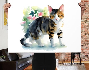 Custom Watercolor Cat Portrait: Hand-Painted Pet Memorial Gift