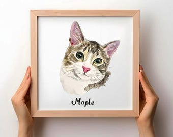 Mini retrato de animal de estimação em aquarela pintado à mão: arte personalizada em memória de gato
