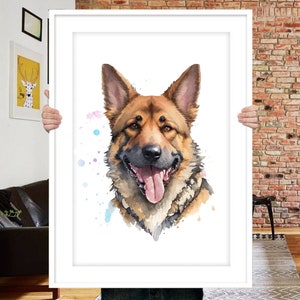 Dog portrait painting from photo, Watercolor dog portrait, Christmas gift, Pet loss gift, Dog memorial gift, German Shepherd, Pet memorial