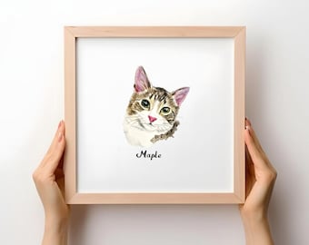 Custom Watercolor Cat Portrait: Original Hand-Painted Pet Memorial