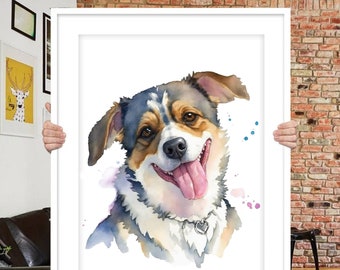 カスタム水彩ペット肖像画：犬、猫、メモリアルギフト