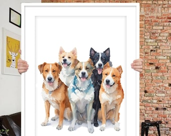 MULTI DOG portrait Multi pet painting Custom 5 pets portrait Five pet portrait Multiple pet painting 5 pets portrait Painting of multi pets