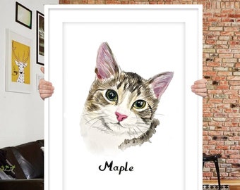 Custom Watercolor Cat Portrait from Photo - Hand-Painted Pet Memorial