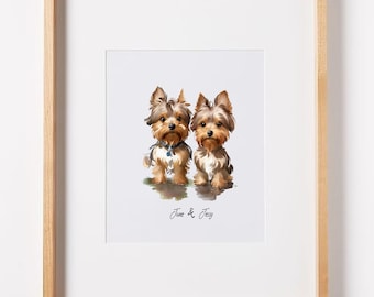 Custom Watercolor Two Pet Portrait - Hand-Painted