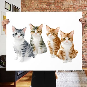 MULTI CAT portrait Multi pet painting Custom cat portrait Four pets painting Multiple pet painting 5 cats portrait Painting of multi pets
