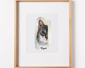 Custom Watercolor Pet Portrait: Dog, Cat, Pet Memorial Gift