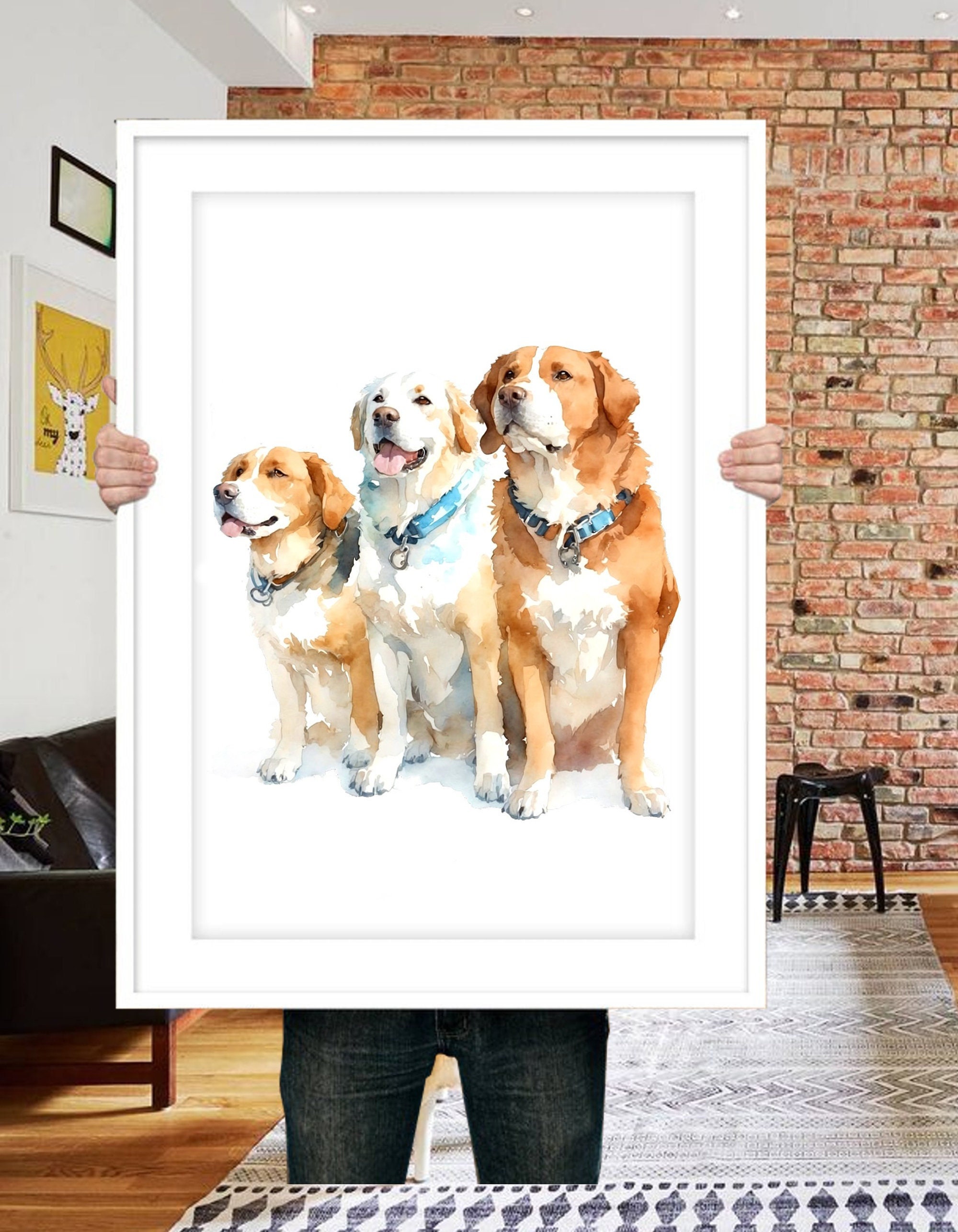 Custom multi pet portrait painting from photo Multi dog portrait Three dog portrait Painting of 3 dogs Multi pet painting Pet Memorial gift