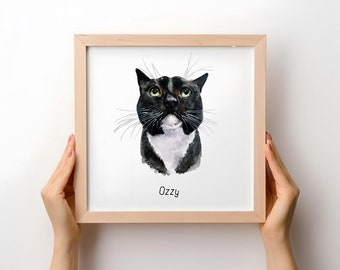 Pintura em aquarela de retrato de animal de estimação: Arte personalizada em memória de um gato