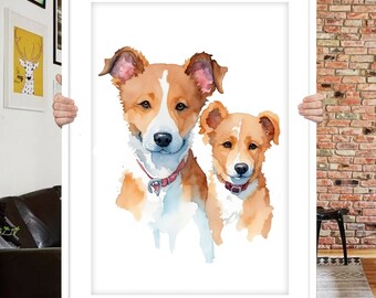 絵画☆赤い犬3匹 額サイズ：たて60cm よこ52cm