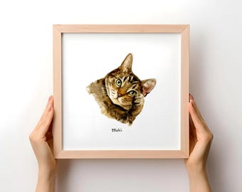 Miniatura de retrato em aquarela de animal de estimação: Retrato personalizado de gato