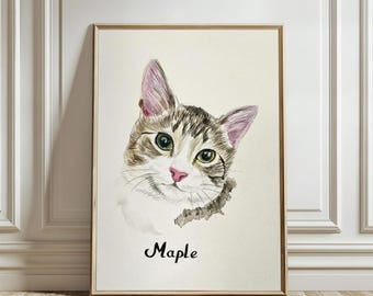 Custom Watercolor Cat Portrait: Hand-Painted Pet Memorial