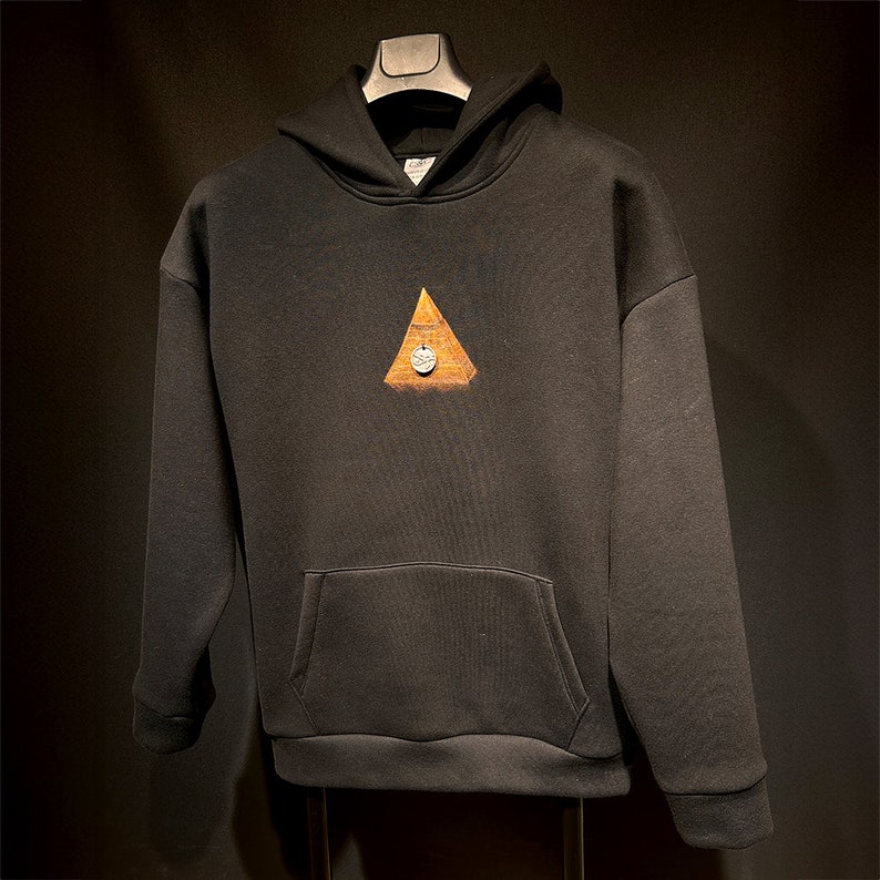 Handmade Custom Bleaching Handdyed Black Hoodie Special Egyptian God