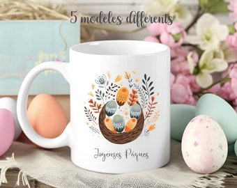 Mug Pâques - Mug personnalisé Panier Pâques - Mug Pâques Coq personnalisable - Mug Poussin Pâques - Mug arbre Œufs de Pâques - Mug corbeille