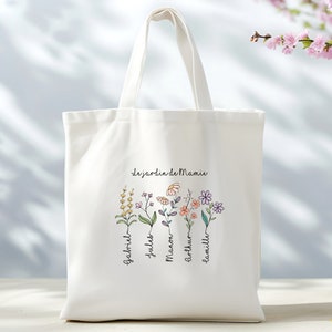 Tote bag fête des grands mères Sac shopping personnalisé Tote Bag jardin personnalisable Mamie Sac personnalisé fleurs petits enfants image 2