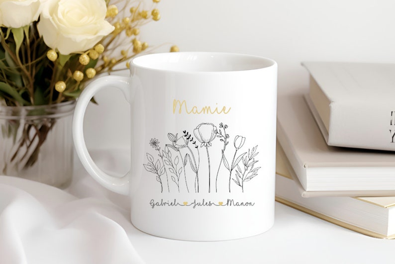 Mug fête des grands mères Mug personnalisé Mamie Mug bouquet personnalisable Mug grand mère Mug prénoms petits enfants Mug bouquet image 4