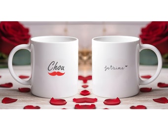 Mug Saint valentin personnalisé  - Mug moustache personnalisable - Cadeau Saint Valentin - Mug Amour - Mug Je t'aime