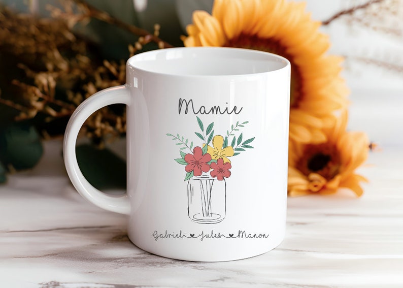 Mug fête des grands mères Mug personnalisé Mamie Mug bouquet personnalisable Mug grand mère Mug prénoms petits enfants Mug bouquet image 3