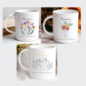 Mug fête des grands mères Mug personnalisé Mamie Mug bouquet personnalisable Mug grand mère Mug prénoms petits enfants Mug bouquet image 1