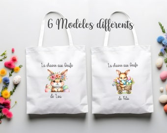 Tote bag prénom Pâques - Sac shopping personnalisé - Tote Bag chasse aux oeufs personnalisable  - Sac personnalisé Prénom enfants Pâques