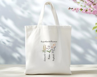 Tote bag fête des mères - Sac shopping personnalisé jardin de Maman -Tote bag fleurs personnalisable - Cabas maman -Tote bag prénoms enfants