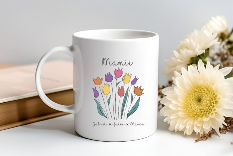 Mug fête des grands mères Mug personnalisé Mamie Mug bouquet personnalisable Mug grand mère Mug prénoms petits enfants Mug bouquet image 2