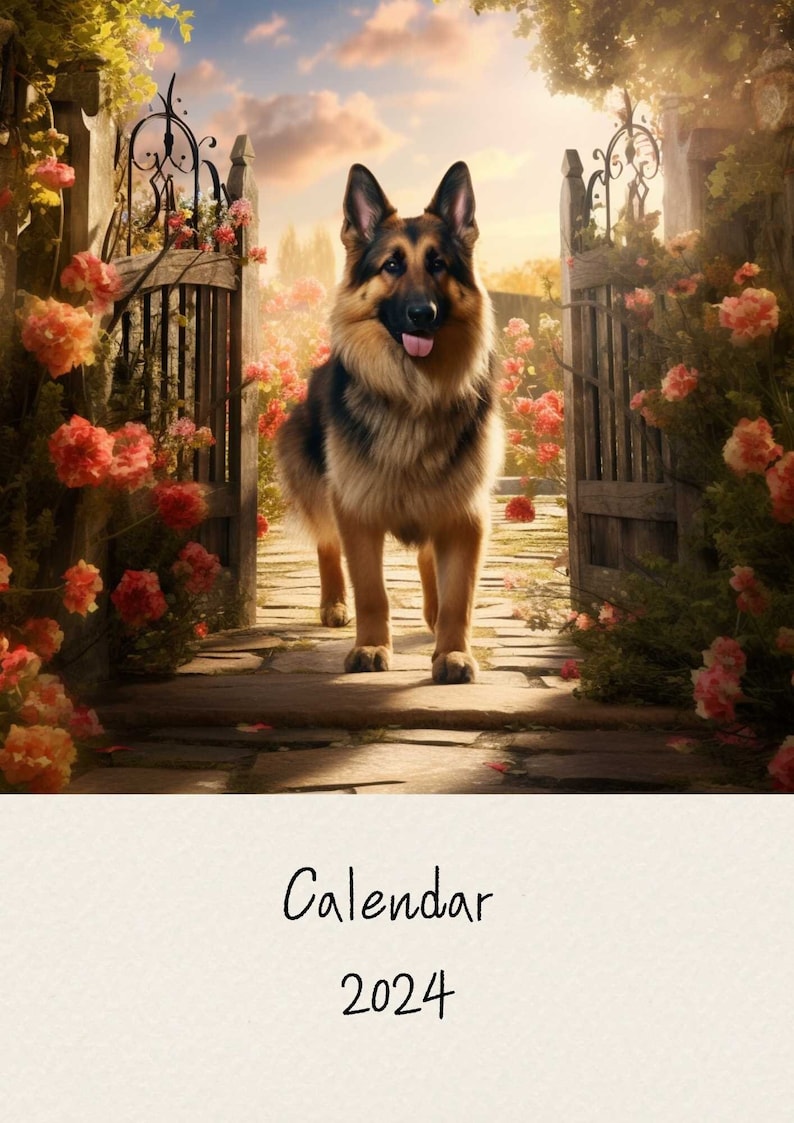 2024 Calendar With German Shepherd, Printable Calendar, Digital