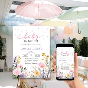 Mall för babyshowerinbjudningar | Aprilshower ger majblommor | Vår- och sommarmobilinbjudningspaket