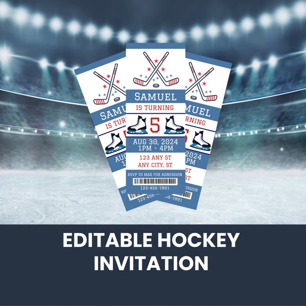 Printable Editable Hockey Ticket Invitation Template | Custom Sports Birthday Invite | Instant Download | Made In Canva | Fake Ticket