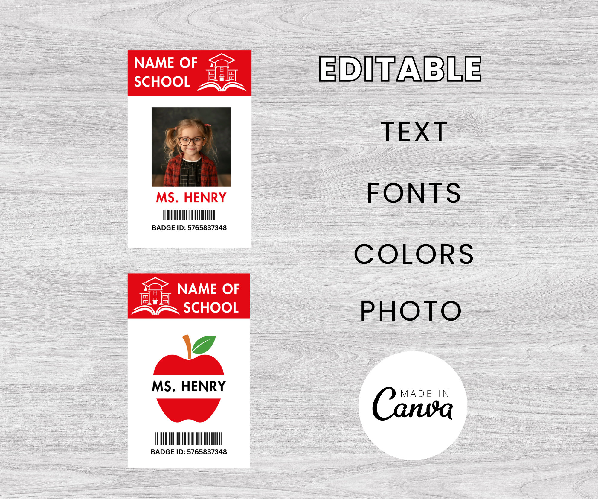 Printable Teacher ID Name Badge Template School Halloween Costume Printable Teacher ID Name Badge Template School Halloween Costume