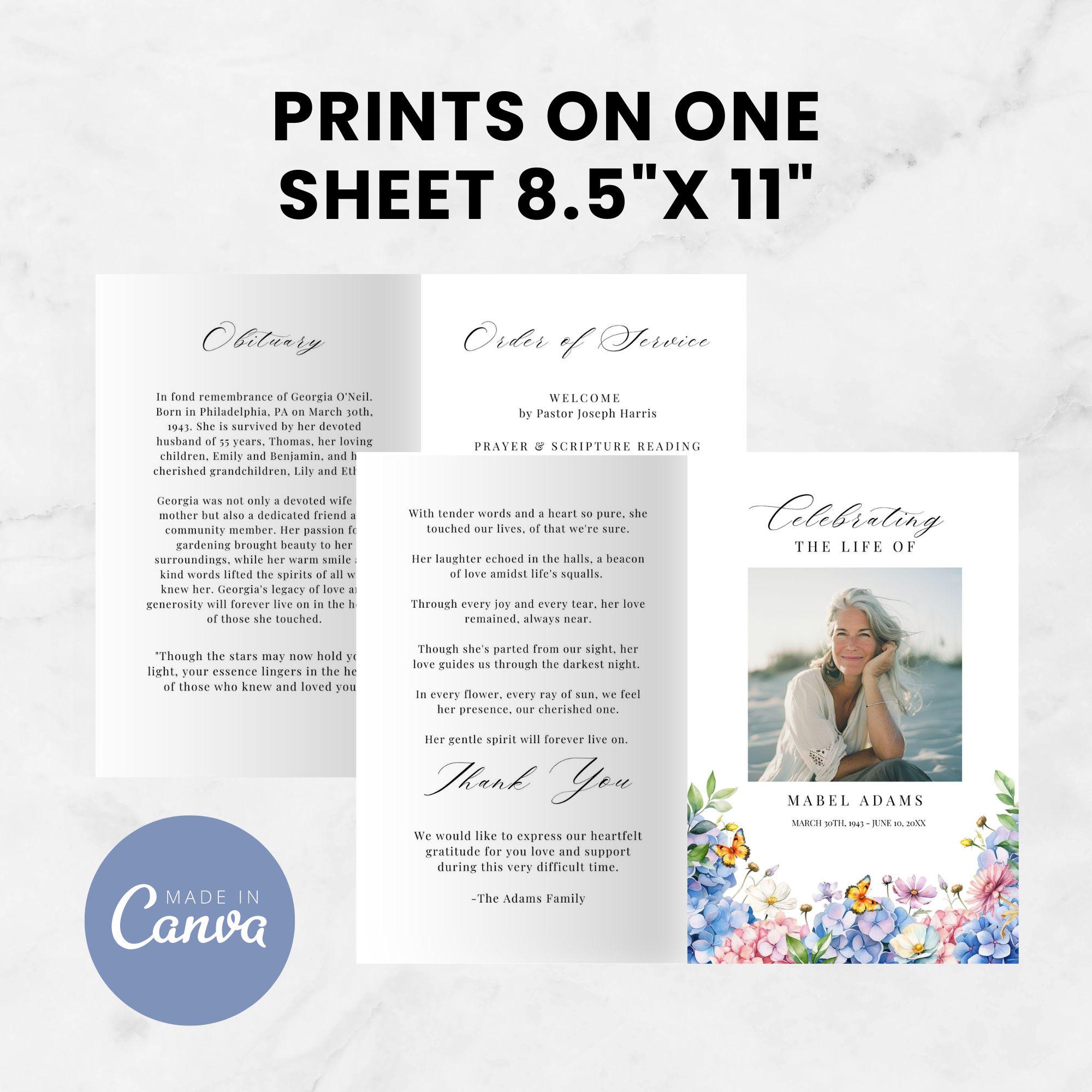 Editable Funeral Program Template | Floral Obituary | Order of Service ...
