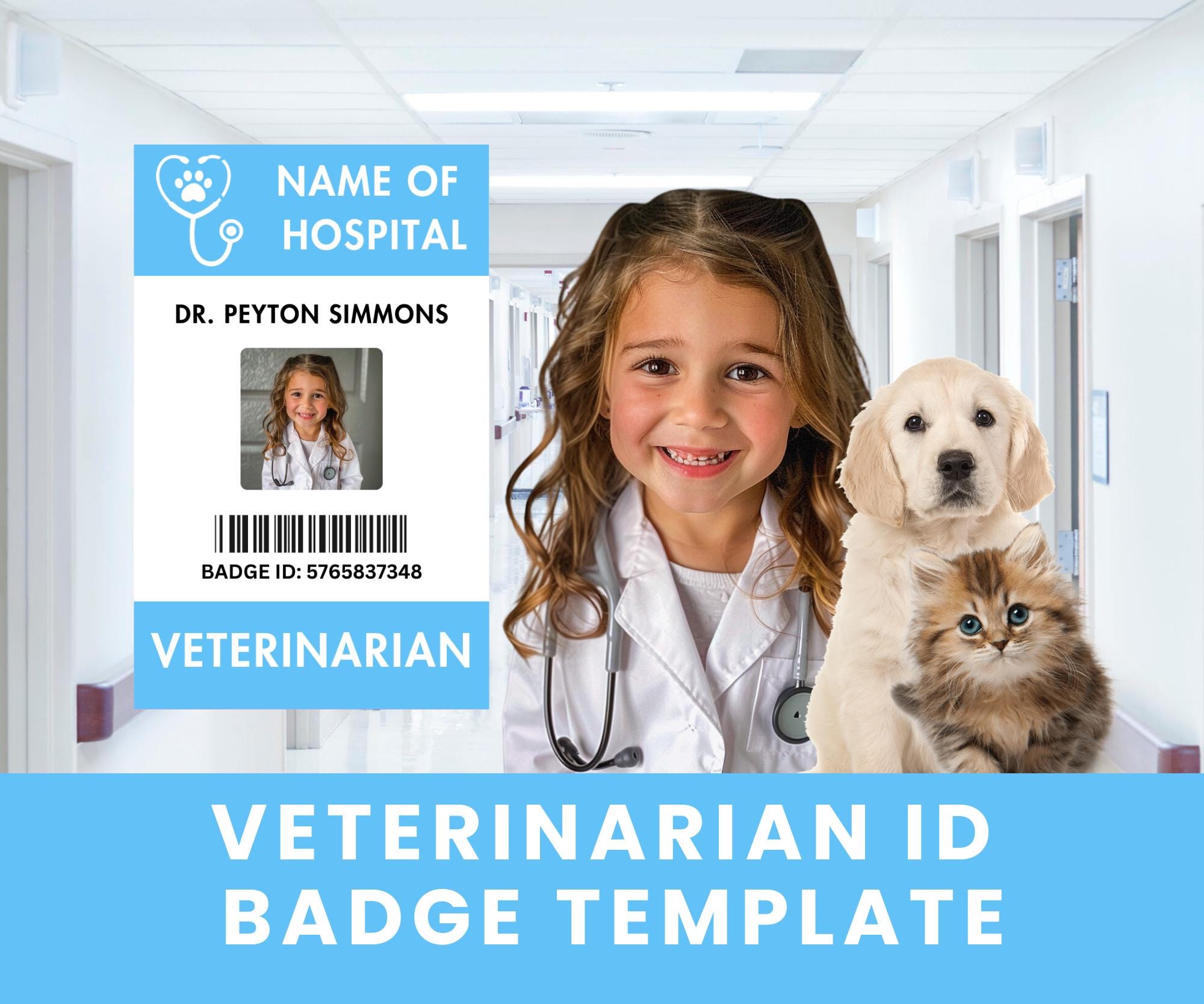 Printable Veterinarian ID Name Badge Animal Hospital Vet Technician Printable Veterinarian ID Name Badge Animal Hospital Vet Technician