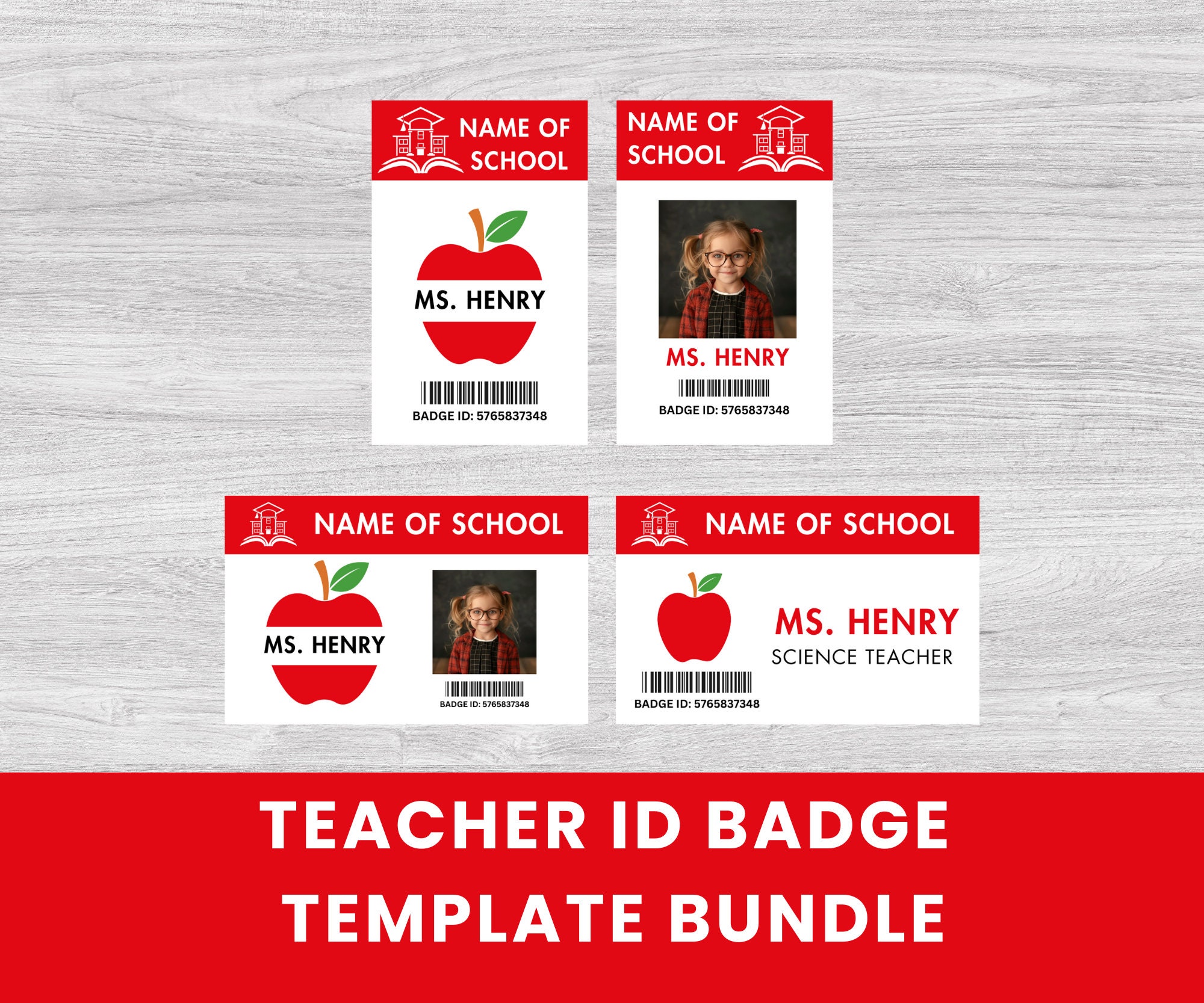 Printable Teacher ID Name Badge Template School Halloween Costume Printable Teacher ID Name Badge Template School Halloween Costume