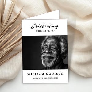 May include: Black and white photo memorial card with the text "Celebrating the Life of William Madison March 30th, 1943 - June 10, 2024".