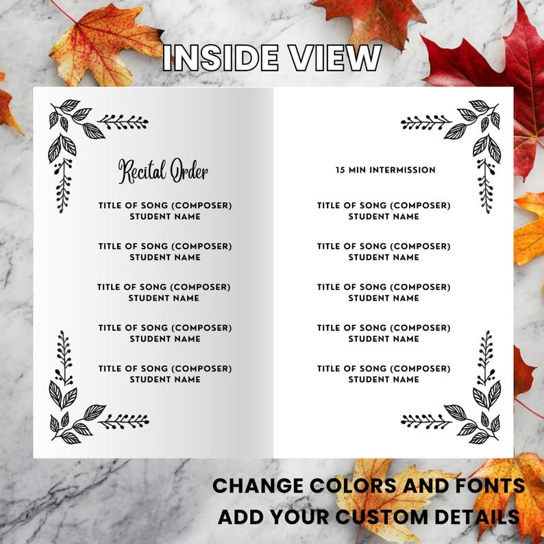 Fall Progrm Template Fall Piano Recital Program Template | Canva Editable (digital Download ...