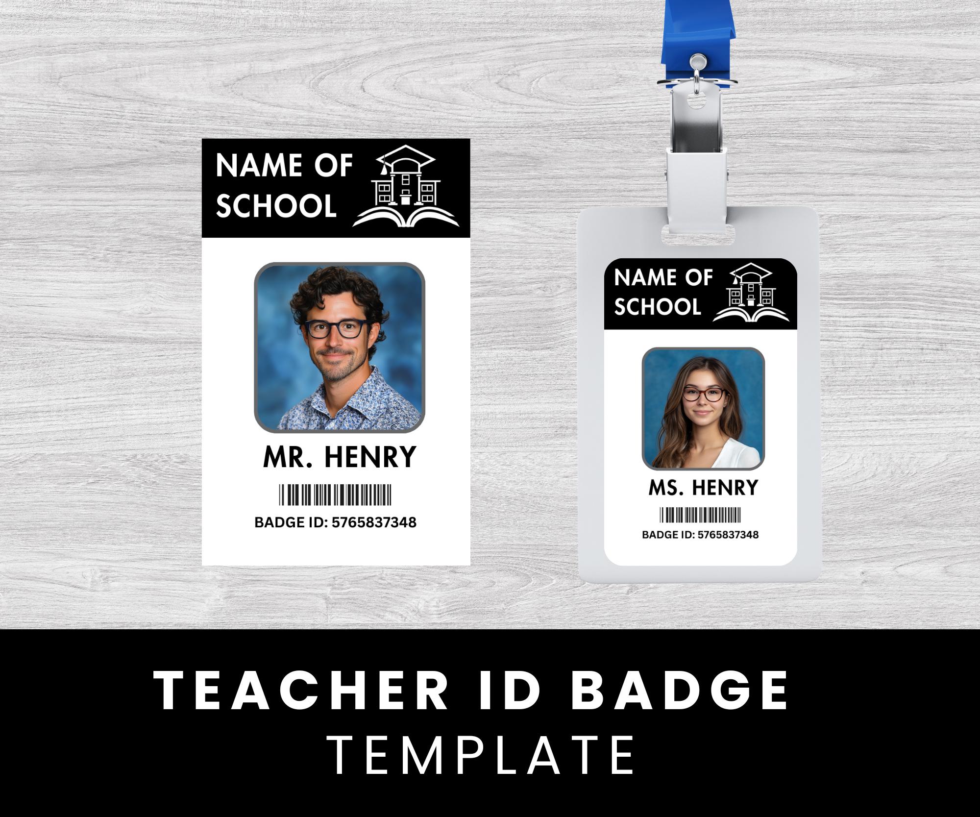 Printable Teacher ID Name Badge Template School Halloween Costume Printable Teacher ID Name Badge Template School Halloween Costume