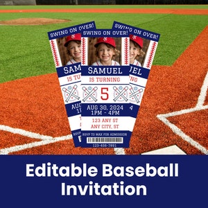 Angepasste Baseball-Einladung, bearbeitbarer digitaler Download, Evite-Vorlage für die Sportgeburtstagsfeier des Jungen, druckbare Fake-Einladung, Rookie