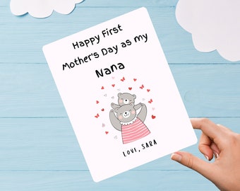 First Mothers Day as Nana, Personalised Mothers day card Grandma, Happy Mothers day gift for Granny, 1st Mothers Day Gift for Mom,Printable