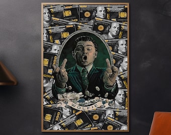 Il poster del lupo di Wall Street, Jordan Belfort Wolf of Wall Street Money Wall Art, tela di denaro di lusso